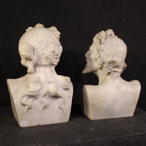 Pair of 19th-century white marble sculptures, Satyr and Bacchante - Foto 6