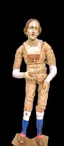 Nativity scene sculpture with terracotta face, glass eyes, and wooden hands and legs. Naples.