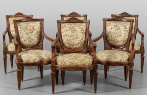 Carved walnut armchairs, Genoa