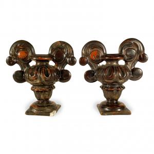            Pair of Italian Carved Wooden Urn Shaped Vases 1700s