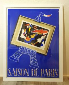 Cartaz Publicitário Vintage "Saison de Paris" de 1955, assinado por Aumoine.