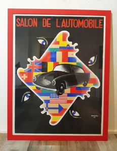 Cartaz Automóvel "Salon de l'Automobile" anos 55 assinado Aumoine. Cartaz Vintage