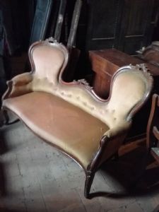 Walnut "him and her" sofa 155x60x103 cm, 1800s, Louis Philippe period, legal guarantee terms
