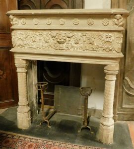 chp218 richly sculpted stone fireplace, 19th century, width cm 158 x h 168