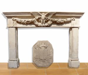 Antique Stone Fireplace. cm 172x120 h. 1800s period.