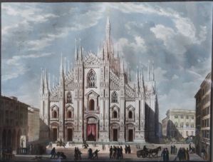 Il Duomo di Milano tempera su carta I° XIX° sec. con cornice coeva cm.21 x 26 esterno cm.29 x 34
