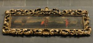 pan261 - pannello con tela e cornice in legno dorato, cm l 180 x h 60 
