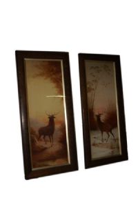 Pair of watercolors depicting deer from the late 1800s, signed