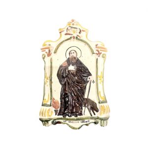 Formella devozionale in maiolica raffigurante  Sant’Antonio Abate.Emilia Romagna ( Imola o Faenza).