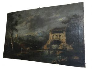 dipinto dell'800 paesaggio montoso