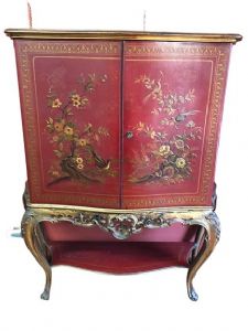 Oriental lacquered and gilded bar cabinet