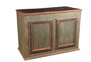 Credenza rustica con laccatura azzurra e ocra