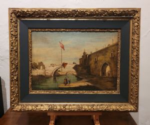 “Veduta entroterra veneziano”  Seguace del XIX secolo di Francesco Guardi