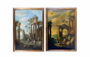 Coppia di dipinti di Rovine romane