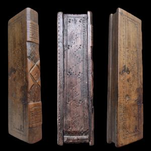 Piedmontese carved wooden box in the shape of a book, early 19th century