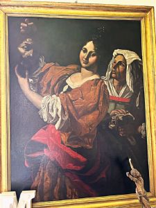 Judith präsentiert den abgetrennten Kopf des Holofernes (113 cm x 147 cm), Toskana, erste Hälfte des 17. Jahrhunderts.