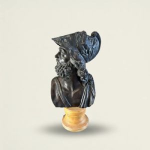
Busto in Bronzo di Menelao, su colonna in marmo verde del XIX Secolo