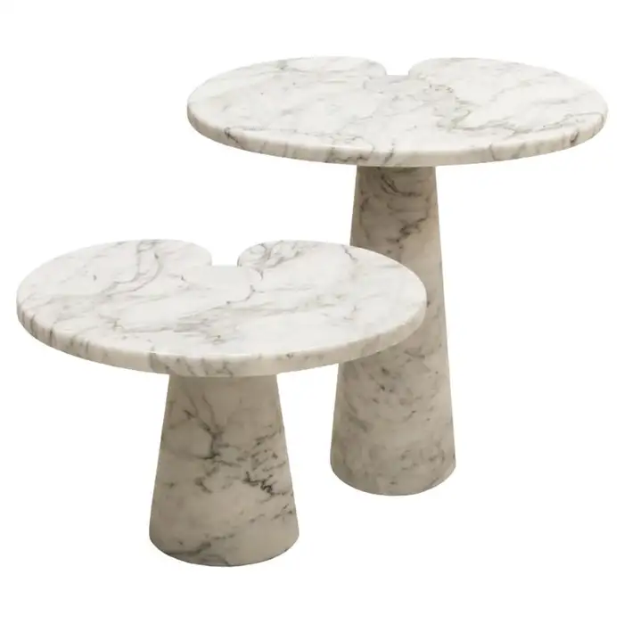 COPPIA DI TAVOLI "EROS" IN MARMO BIANCO CARRARA - ANGELO MANGIAROTTI PER SKIPPER