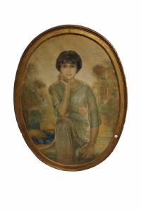 Oil on canvas portrait of a girl in Art Nouveau style - 20th century