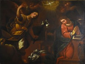 Jacopo Negretti Palma il Giovane, um 1580 - 90. Öl auf Leinwand. Maria empfängt die Ankündigung des Engels (Verkündigung).