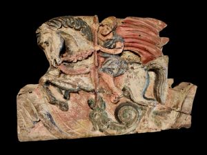 Elemento di carretto siciliano rappresentante San Giorgio che uccide il drago fine XIX secolo