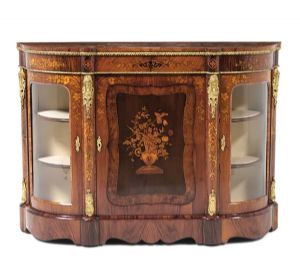 Anrichte aus furniertem und intarsiertem Holz mit vergoldeten Bronzen, 19. Jahrhundert, 154x41x110 cm