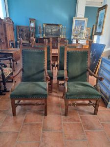 4 cadeirões estofados em mogno loiro