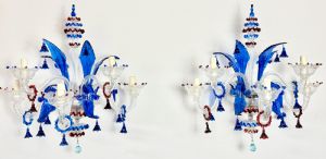 Wundervolles Paar großer polychromer Wandleuchten „Ca Rezzonico“ aus Murano, 40er/50er Jahre