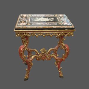 Center table in carved, lacquered, and gilded wood, Piedmont, 18th century