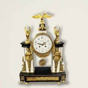 
Orologio da Tavolo Impero in Marmo e Bronzo Dorato, XIX secolo