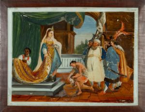 Erodiade con la testa del Battista, scuola siciliana secoloo XVIII, olio su vetro