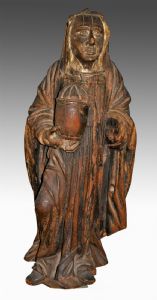 Germania meridionale secolo XVI°, scultore dell'immediata cerchia o forse, possibilmente, bottega di Hans Leinberger 1475/1480; † 1531 o poco dopo). Importante scultura tardo gotica in legno di tiglio, raffigurante una Pia Donna (Maria Di Cleofa,)