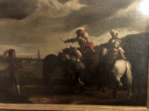 Pintura de mestre antigo "A marcha para a batalha", do século XVII
