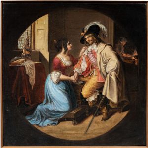 Pittore italiano (XIX sec.) - Dama e moschettiere.