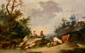 Paesaggio con fiume e pastori in riposo, Francesco Zuccarelli (1702 - 1788) cerchia