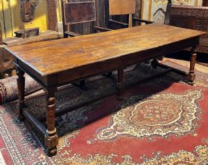 TAV336 - Important late 19th century tailoring table, Measurements cm L 247 x W 89 x H 81 (legroom H 63)