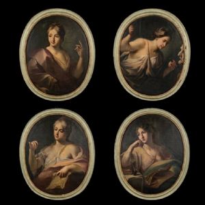 4 oil paintings on canvas: Allegory of the Arts and Crafts by Lorenzo Pasinelli (1629-1700)