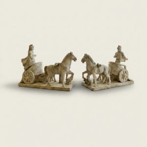 
Rara Coppia di Bighe Romane in Marmo Statuario, XIX Secolo