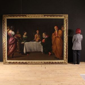 Grande dipinto italiano del XVII secolo, il banchetto di Erode con Salomè e la testa del Battista