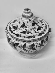 Antique 19th-century tureen with a monochromatic blue floral motif