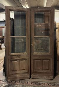 NEG061 - Porta da negozio in rovere con vetri, anni '800, dimensioni cm L 140 x A 219