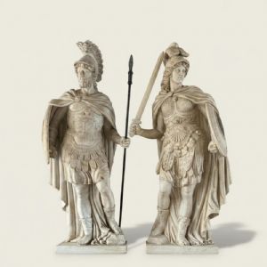 
Coppia di Grandi Sculture in Marmo Bianco: Ares e Minerva. H 305 cm - Italia primi XX Secolo