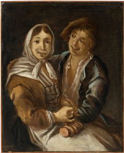Cerchia di Giacomo Francesco Cipper detto il Todeschini (Feldkirch 1664 - Milano 1736) - Scena di genere con giovane coppia.