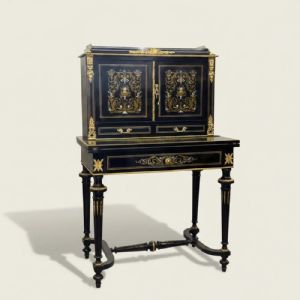 
Bureau con Scrittoio a Ribalta Intarsiato in Ottone e Madreperla, Francia - Napoleone III