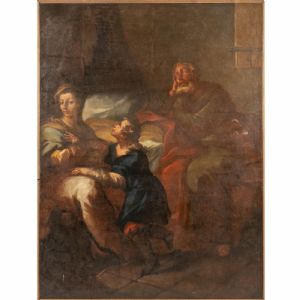 Gran pintura al óleo sobre lienzo que representa una escena religiosa