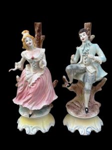 large pair of glazed polychrome porcelain sculptures