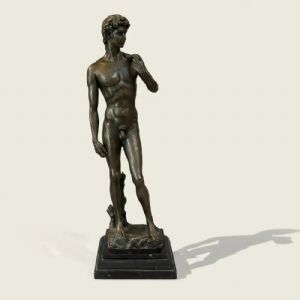 
Scultura in bronzo patinato David su base in marmo nero – Epoca inizio '900