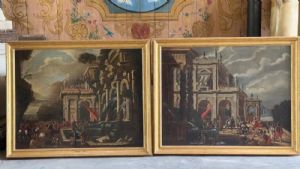 
Raffinata Coppia di Capricci Architettonici ad Olio su Tela - Antonio De Michele Napoli XVII Sec. - Foto 5