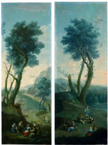 Paire de paysages " Paolo Monaldi (Rome 1710 – après 1779) Paysage avec scène populaire et la bonne aventure