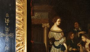 Elegante compagnia in un interno, Frans van Mieris (Leida 1635 - 1681) Bottega - Foto 6